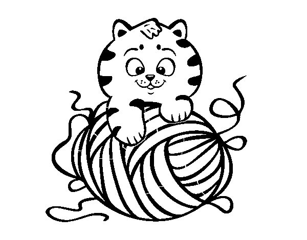Desenho de Gato com un novelo de lã para Colorir