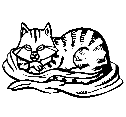 Desenho de Gato na sua cama para Colorir
