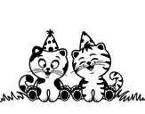 Desenho de Gatos de aniversário para colorear