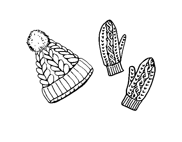 Desenho de Jogo de luvas e chapéu para Colorir