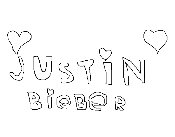 Desenho de Justin Bieber entre os corações para Colorir