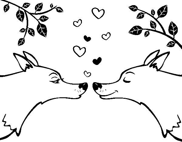 Desenho de Lobos apaixonados para Colorir