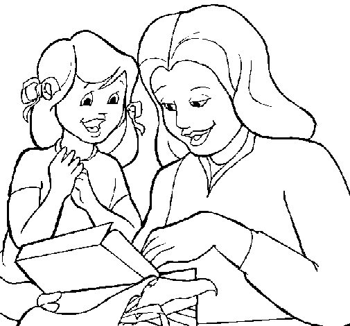 Desenho de Mãe e filha para Colorir