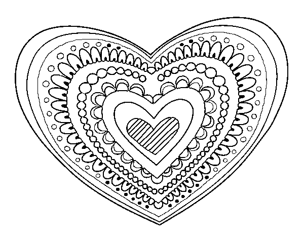 Desenho de Mandala coração para Colorir