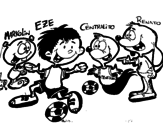 Desenho de Markolin, Eze, Centralito e Renato jogando futebol para colorear