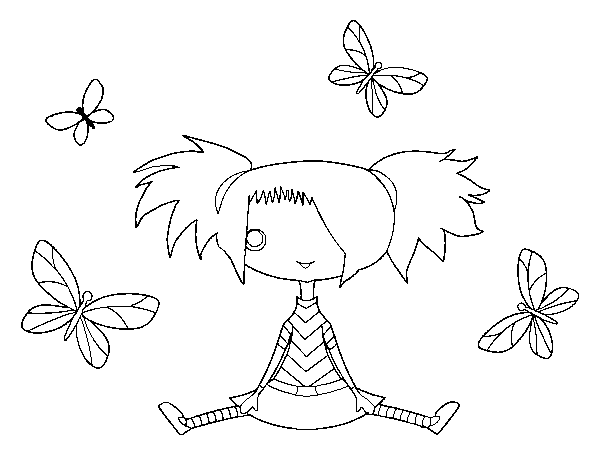 Desenho de Menina com borboletas para Colorir
