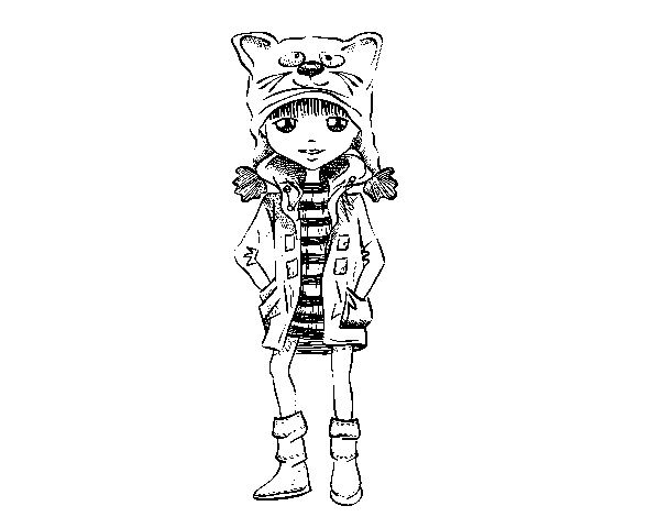 Desenho de Menina com chapéu de gato para Colorir