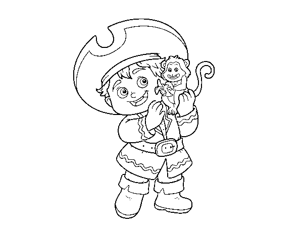 Desenho de Menino do pirata e seu macaco para Colorir