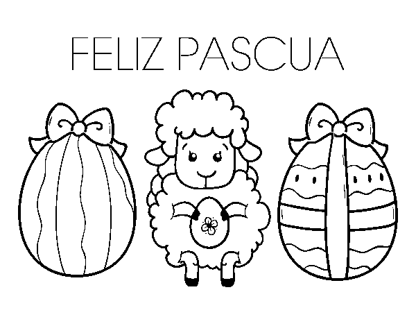 Desenho de Ovelhinha com ovos de páscoa para Colorir