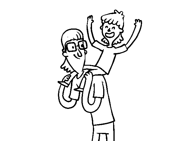Desenho de Pai com óculos e filho para Colorir