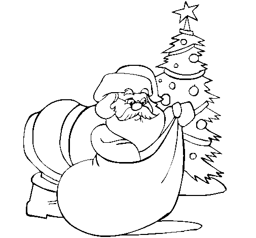 Desenho de Pai Natal a distribuir presentes para Colorir