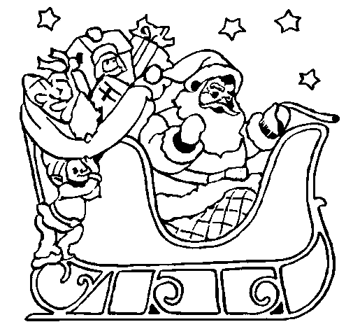 Desenho de Pai Natal no seu trenó para Colorir