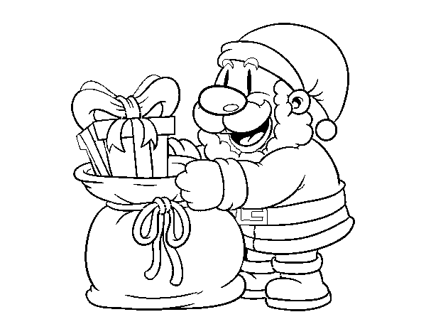 Desenho de Papai Noel que dá presentes para Colorir