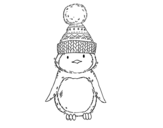 Desenho de Pinguim com chapéu do inverno para colorear