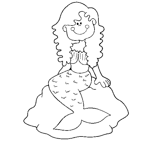 Desenho de Sereia sentada numa rocha para Colorir