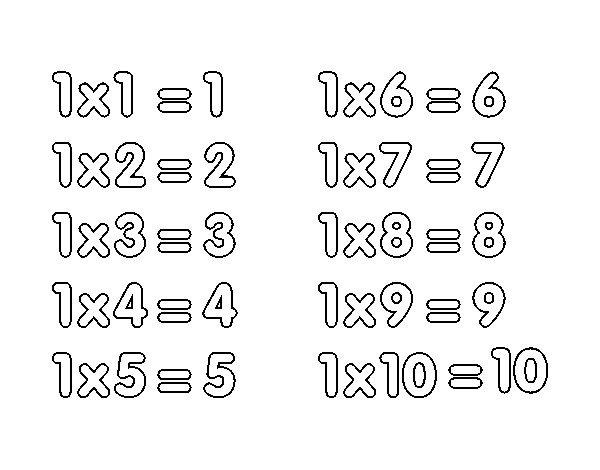 Desenho de Tabuada de Multiplicação do 1 para Colorir