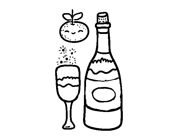 Desenho de  Taça de champanhe Véspera de Ano Novo para Colorir