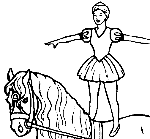 Desenho de Trapezista em cima do cavalo para Colorir
