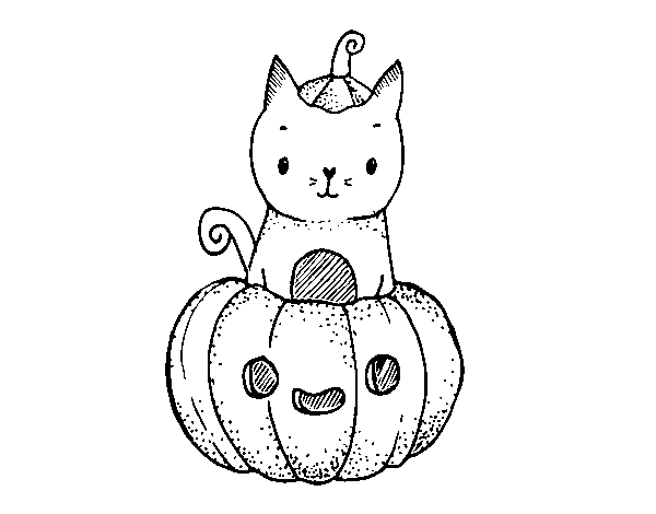 Desenho de Um gatinho do dia das bruxas para Colorir