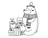 Desenho de Urso ter presentes de Natal para colorear